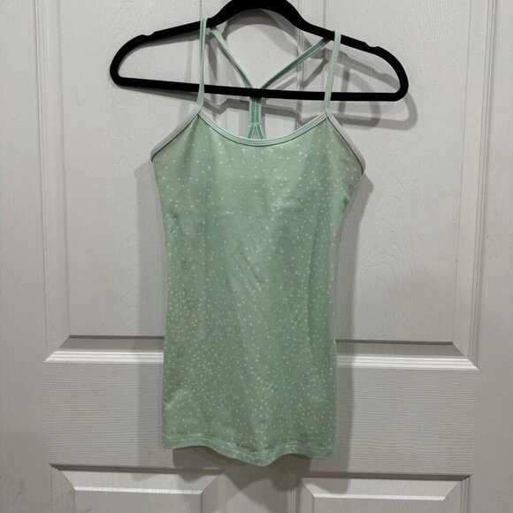 Lululemon Tank Top Women's 4 Power Y Mint Green White Polka Dot Built In Bra - Picture 1 of 7